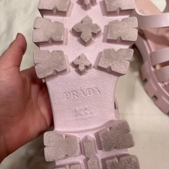 Prada Womens Monolith Rubber Cage Sandals Baby Pink Platform Slingback Size 38 - Picture 8 of 10